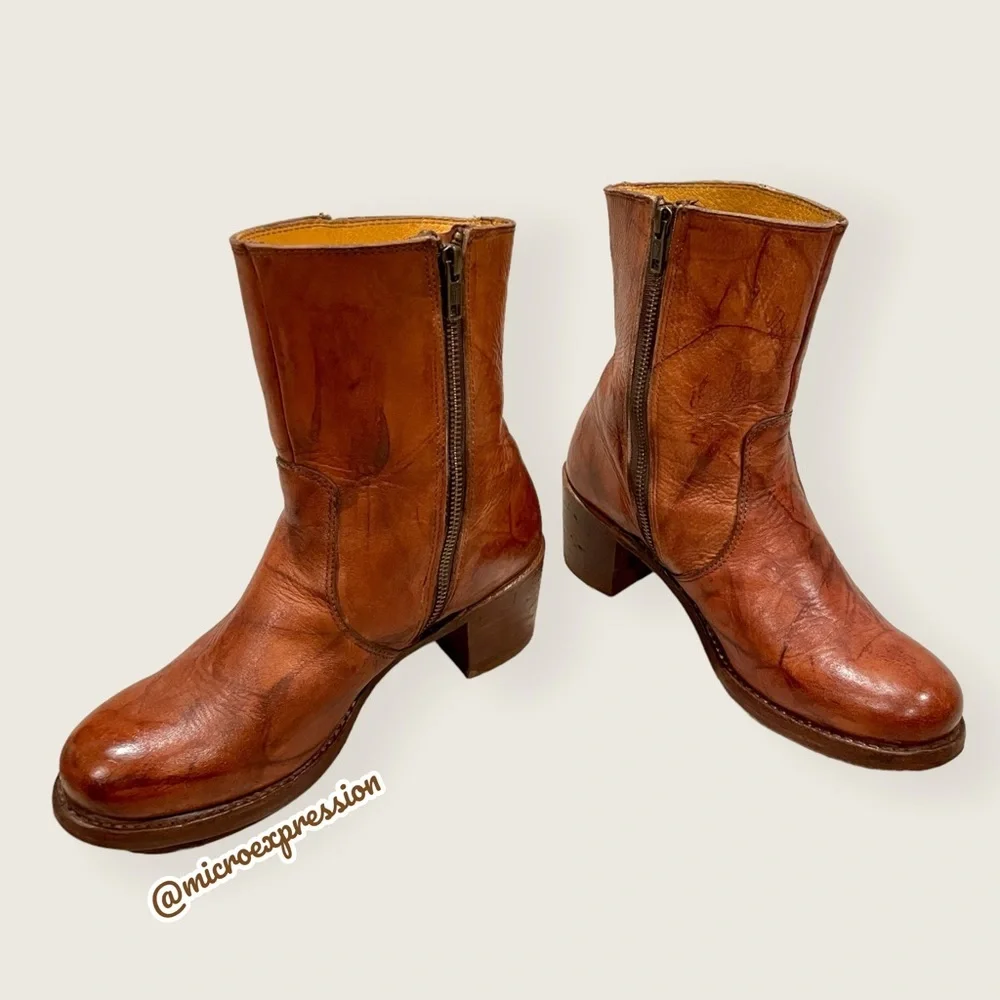 Frye Campus 14L Cognac Brown Leather Vintage Short Zip Up Mid-calf Lug AnkleBoot - Picture 11 of 11